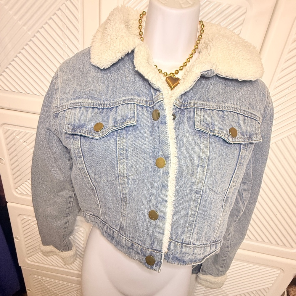 Women's crop Denim Sherpa Jacket